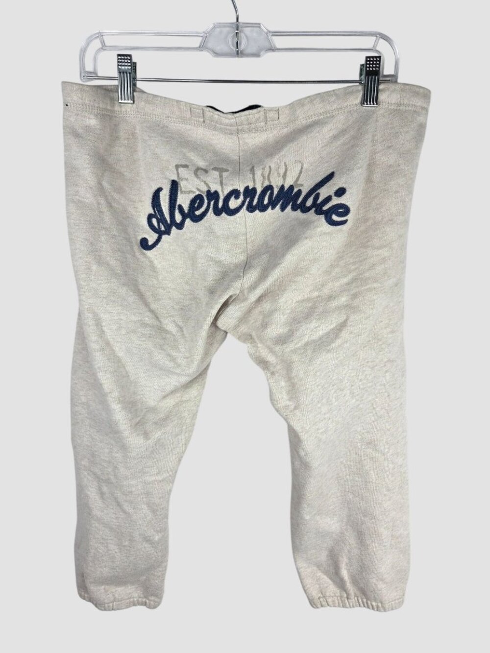 VTG Y2K 2003 Abercrombie & Fitch Cropped Sweatpants XL Grey Script Logo Butt - Picture 2 of 11